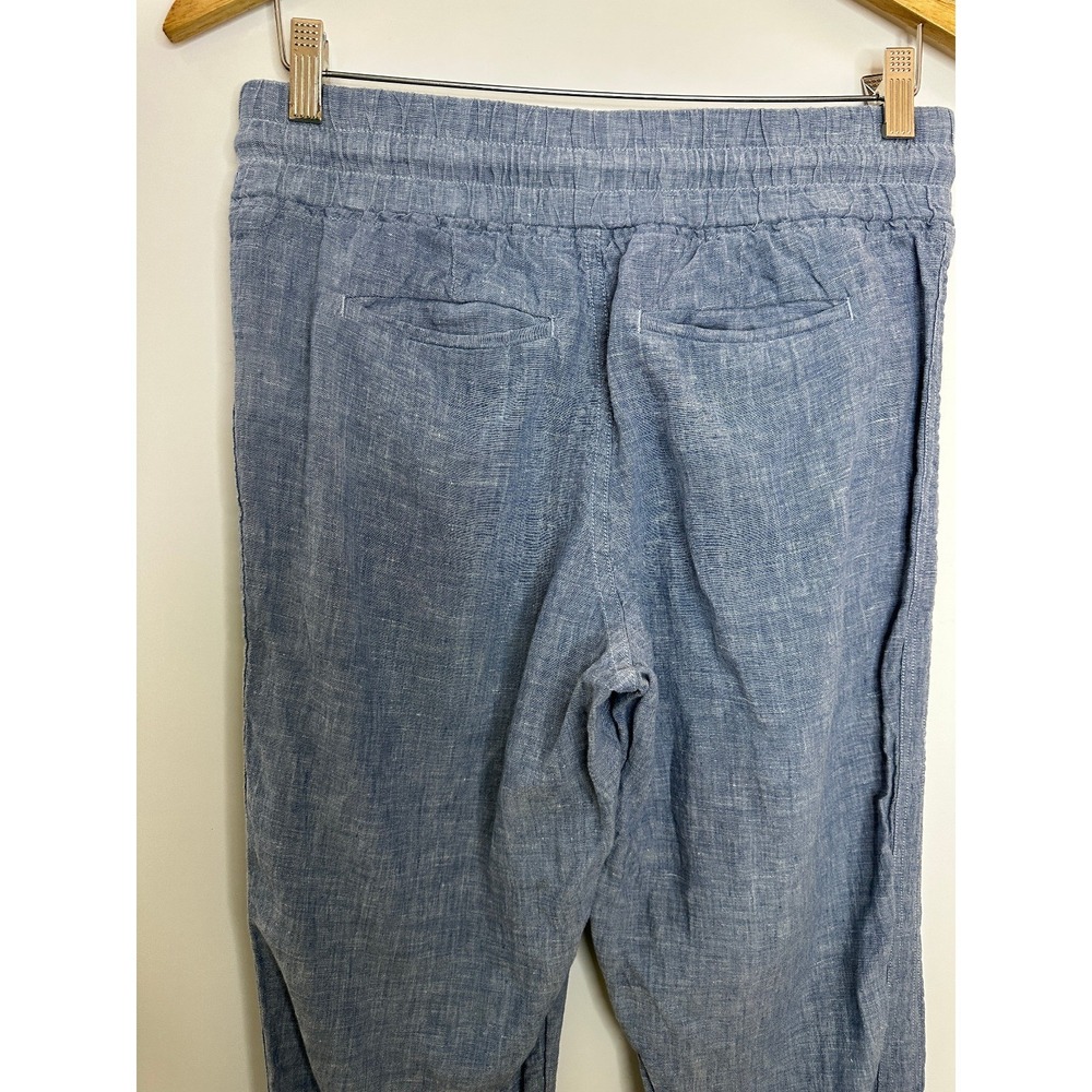 Athleta Cabo 100% Linen Jogger Pants Chambray Blue Resort Beach Zip Pockets 6 - Picture 15 of 16